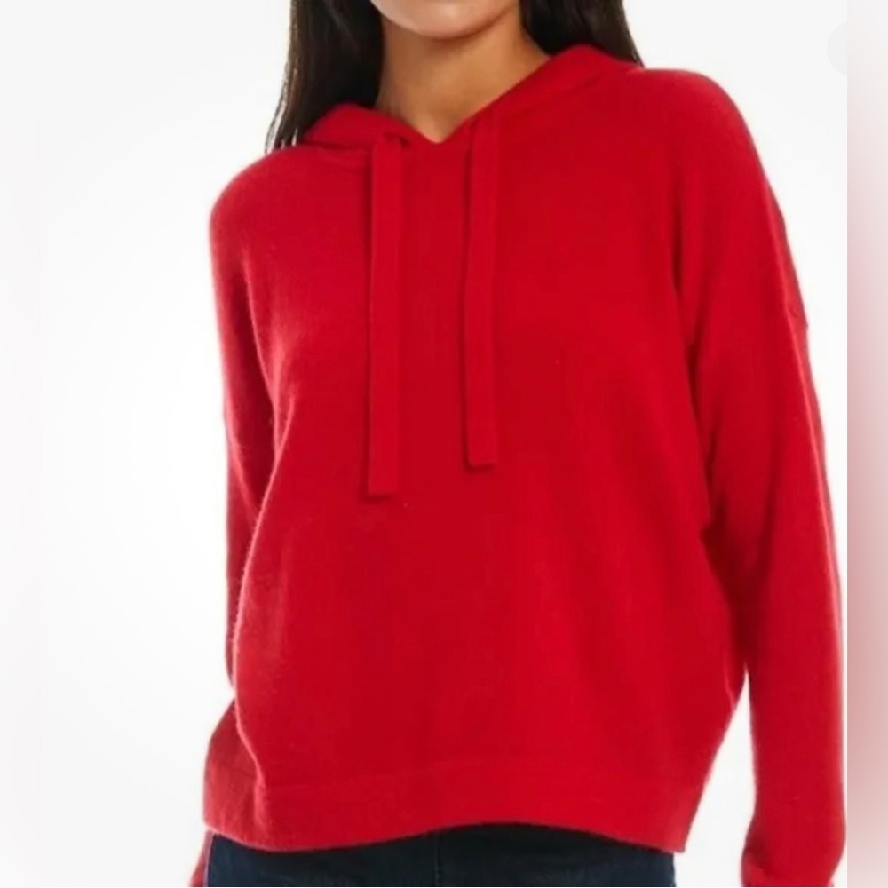 Antonio Melani Red Pullover Hoodie Size S 100% Cashmere Crop Hoodie Sweater - Picture 1 of 5